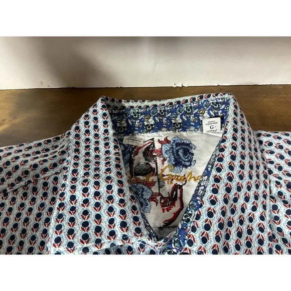 Robert Graham Shirt Mens Large L Blue Print Button Up Classic Fit Short Sleeve - Picture 5 of 12